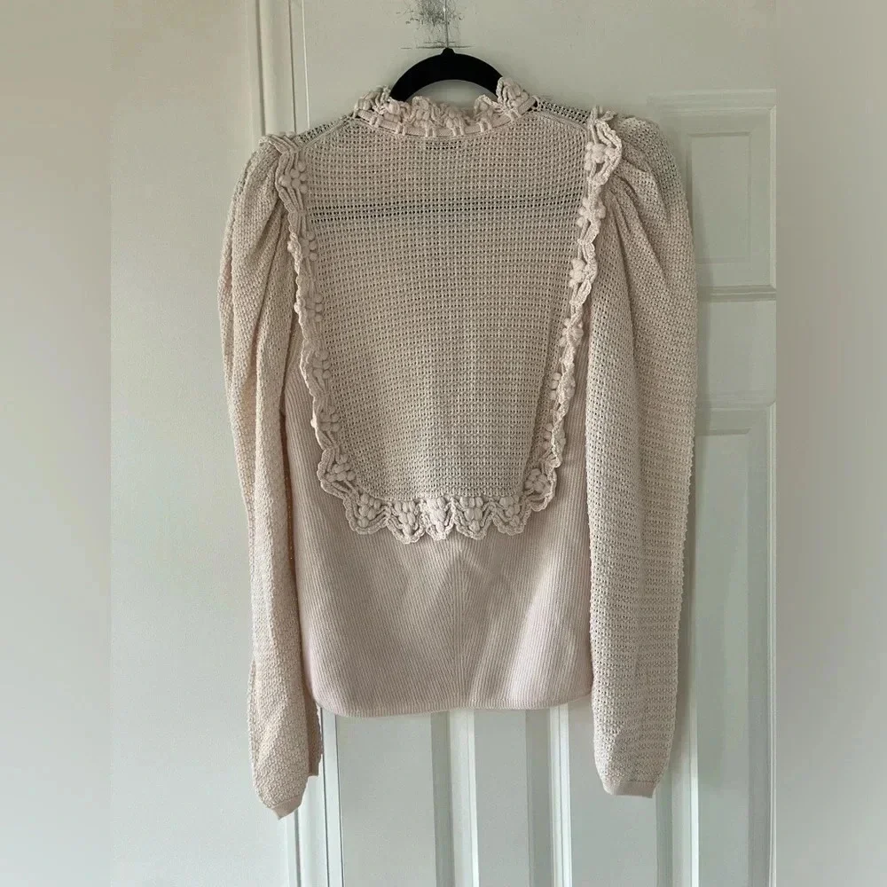 EUC Rebecca Taylor Crochet Stitch Wool Blend Sweater Long Sleeve Nude Pink Large - Picture 8 of 11